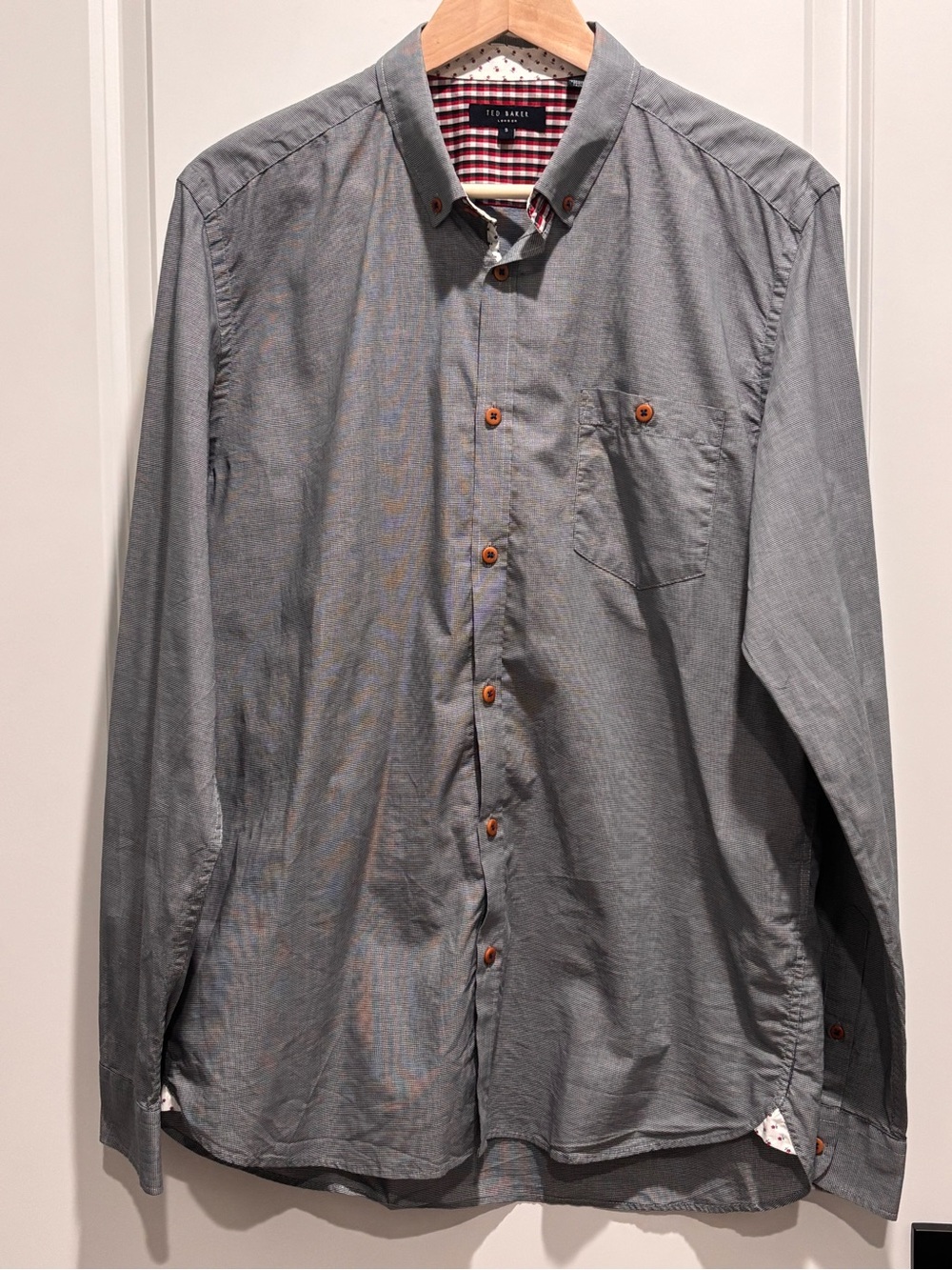 Ted Baker Gray Button-Down Casual Shirt with Contrast Trim
